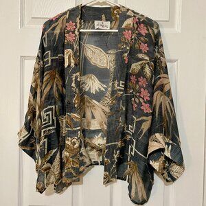 One Hundred Stars Short Kimono in Slate Bamboo